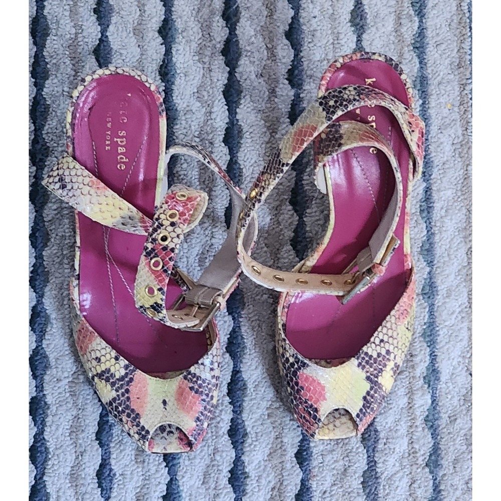 Kate Spade Women's Wedge Heel Sandals Snake Print Size 7.5B Made In Italy🇮